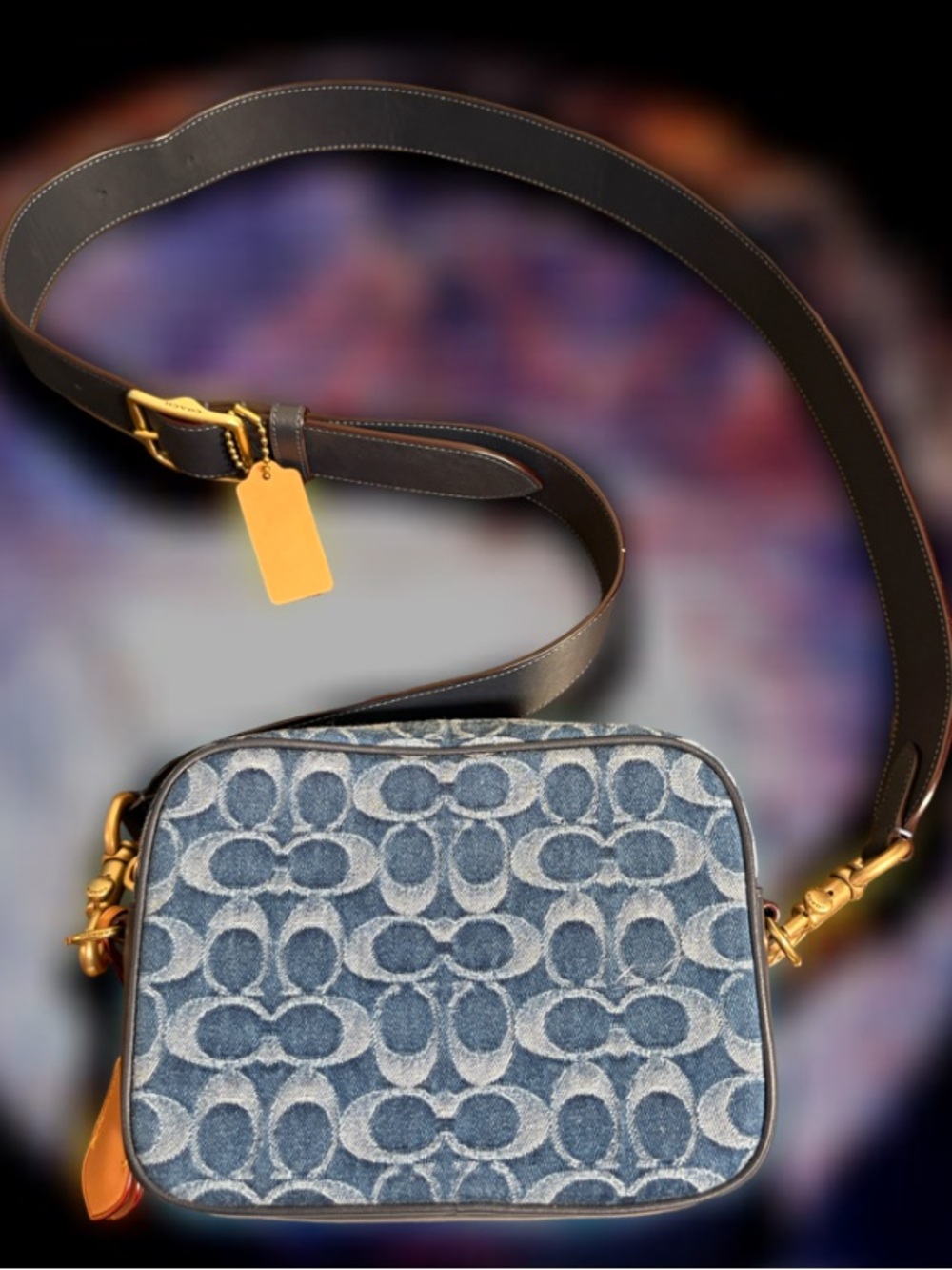 Coach Blue Denim Signature C  Crossbody Bag with Tan Accents - Picture 2 of 15